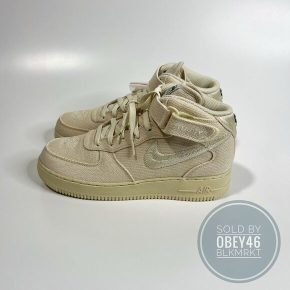 Nike Stussy x Air Force 1 Mid Fossil DJ7841-200 Size 9